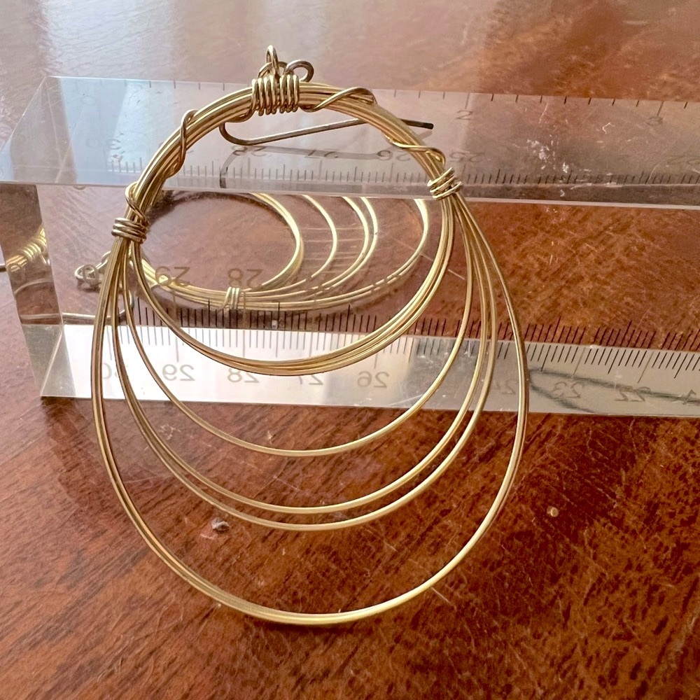Gold loop earring, wire loops, dangle